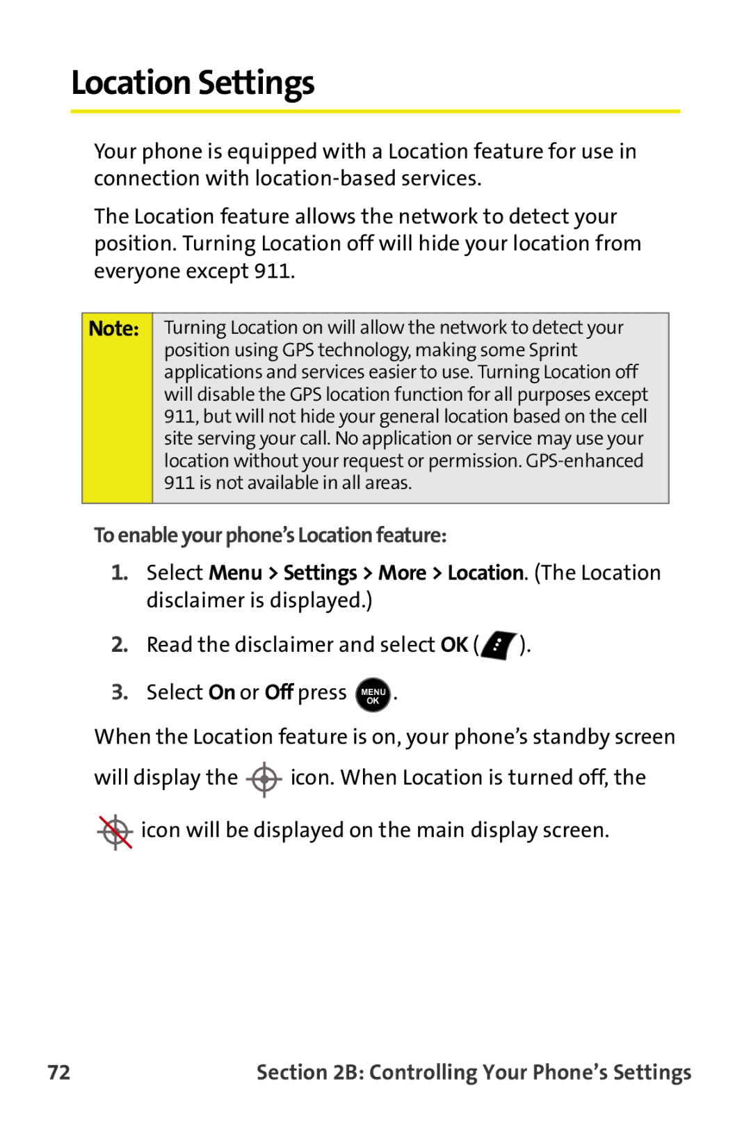 Samsung M510 manual Location Settings, To enable your phone’s Location feature 