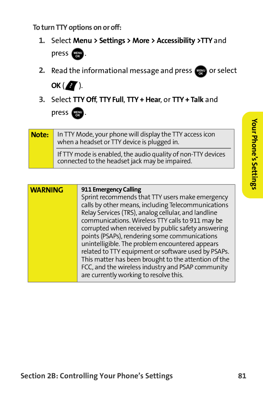 Samsung M510 manual To turn TTY options on or off, Emergency Calling 