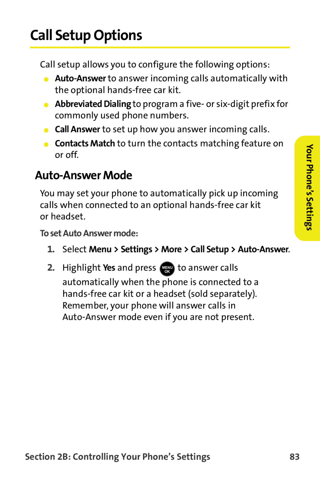 Samsung M510 manual Call Setup Options, Auto-Answer Mode, To set Auto Answer mode 