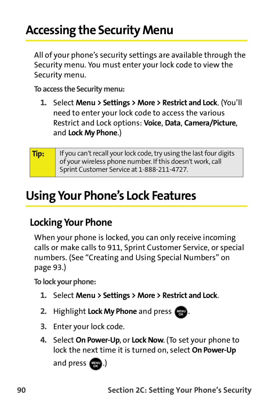 Samsung M510 manual Accessing the Security Menu, Using Your Phone’s Lock Features, Locking Your Phone, To lock your phone 