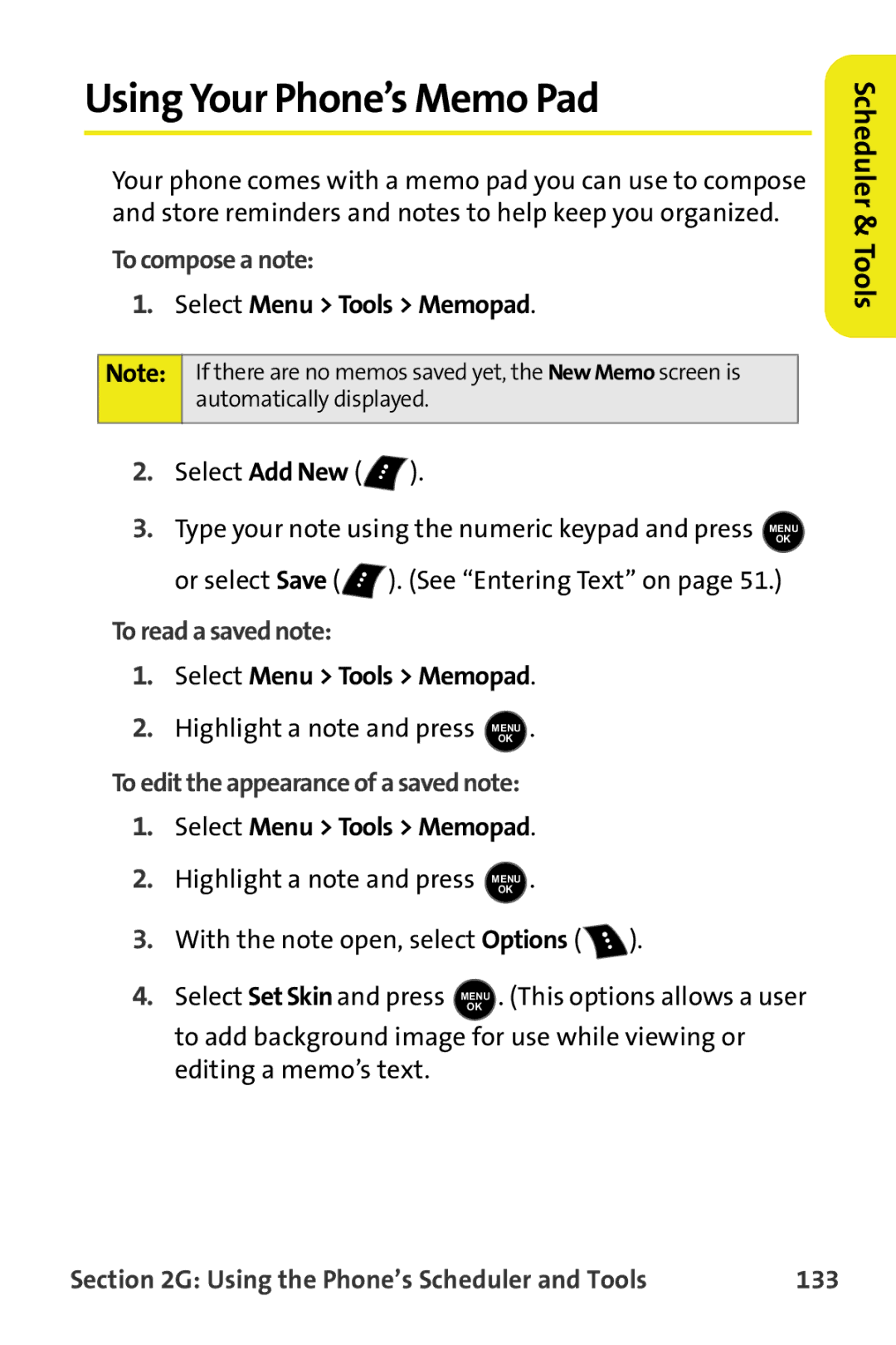 Samsung M510 Using Your Phone’s Memo Pad, To compose a note, To read a saved note, To edit the appearance of a saved note 