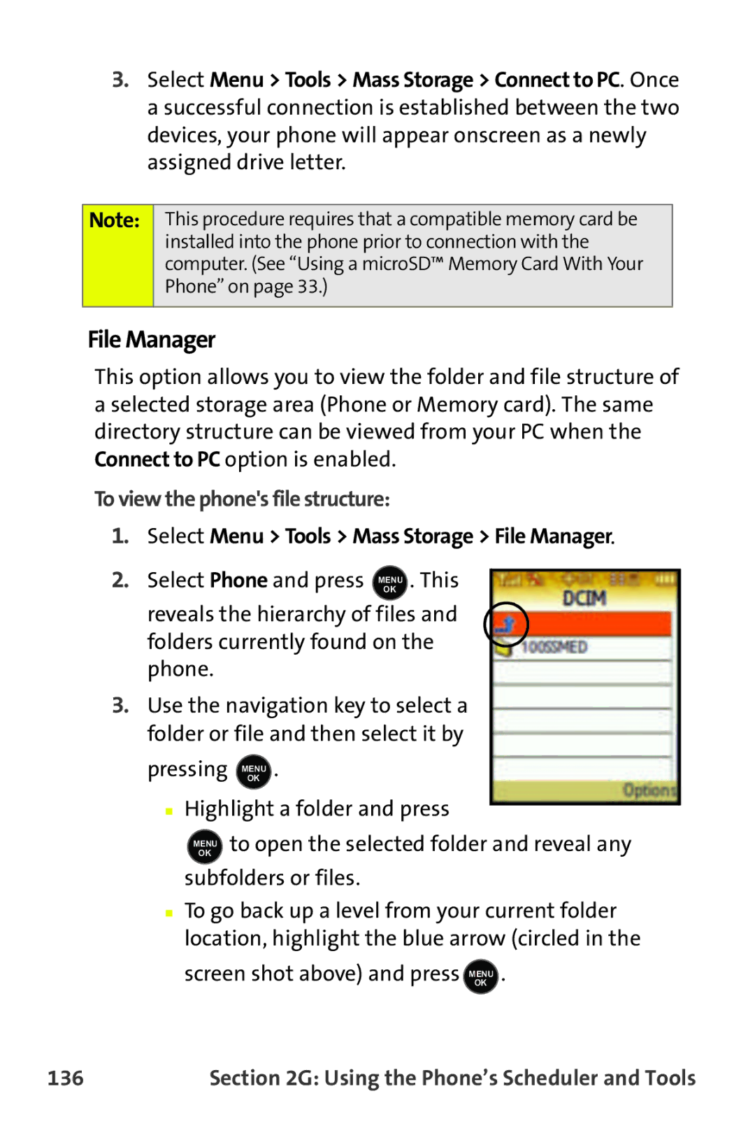 Samsung M510 manual To view the phones file structure, Select Menu Tools Mass Storage File Manager, 136 