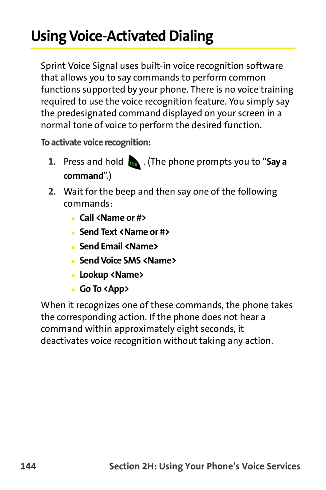 Samsung M510 manual Using Voice-Activated Dialing, To activate voice recognition, 144 