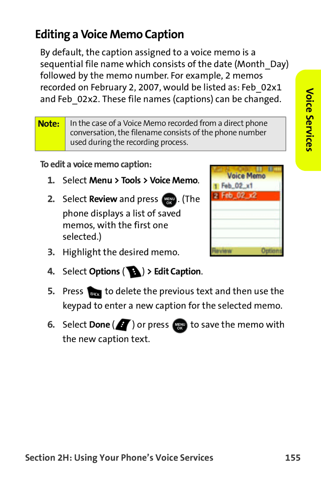 Samsung M510 manual Editing a Voice Memo Caption, To edit a voice memo caption, Select Options Edit Caption 