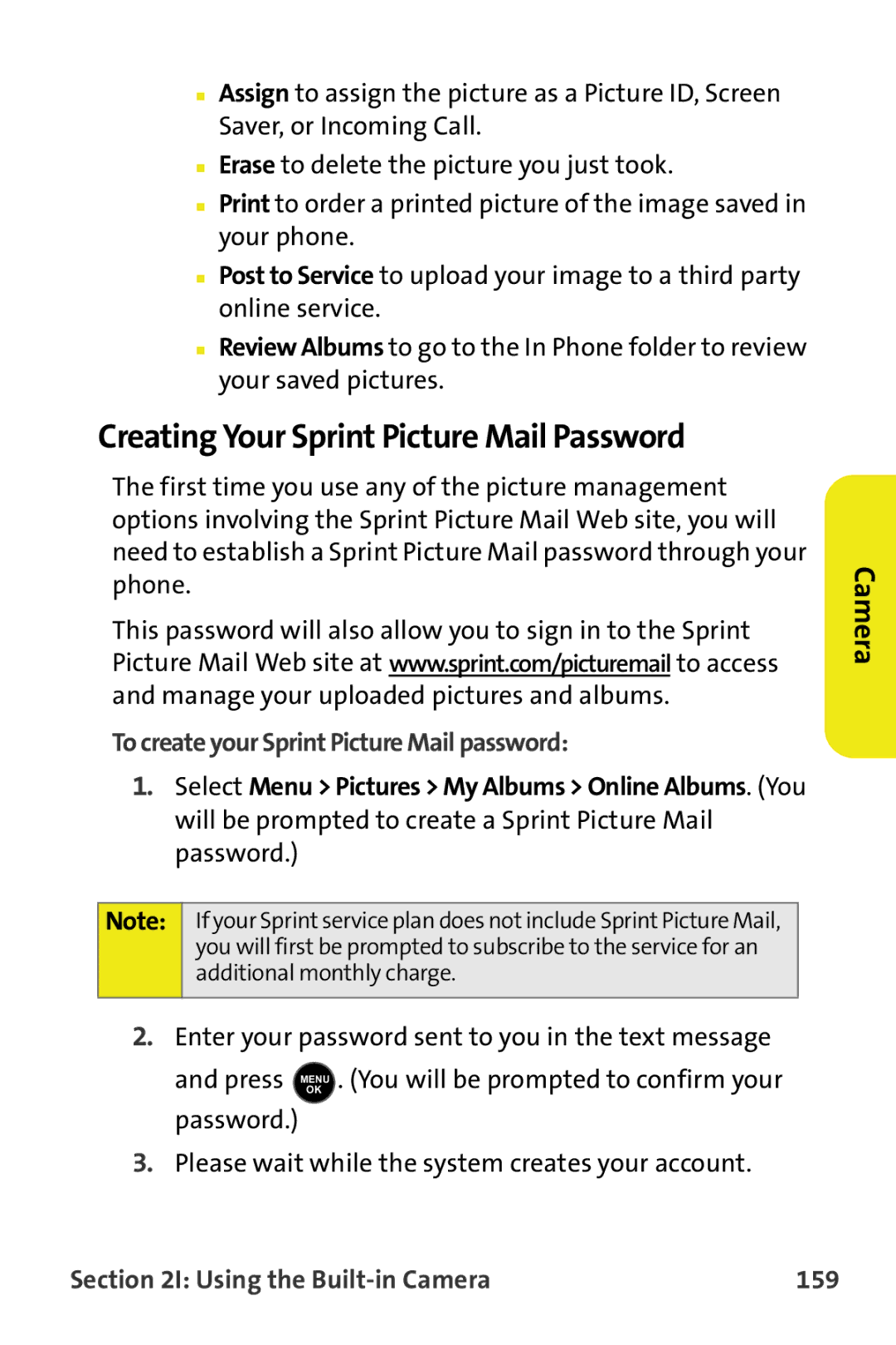 Samsung M510 manual Creating Your Sprint Picture Mail Password, To create your Sprint Picture Mail password 