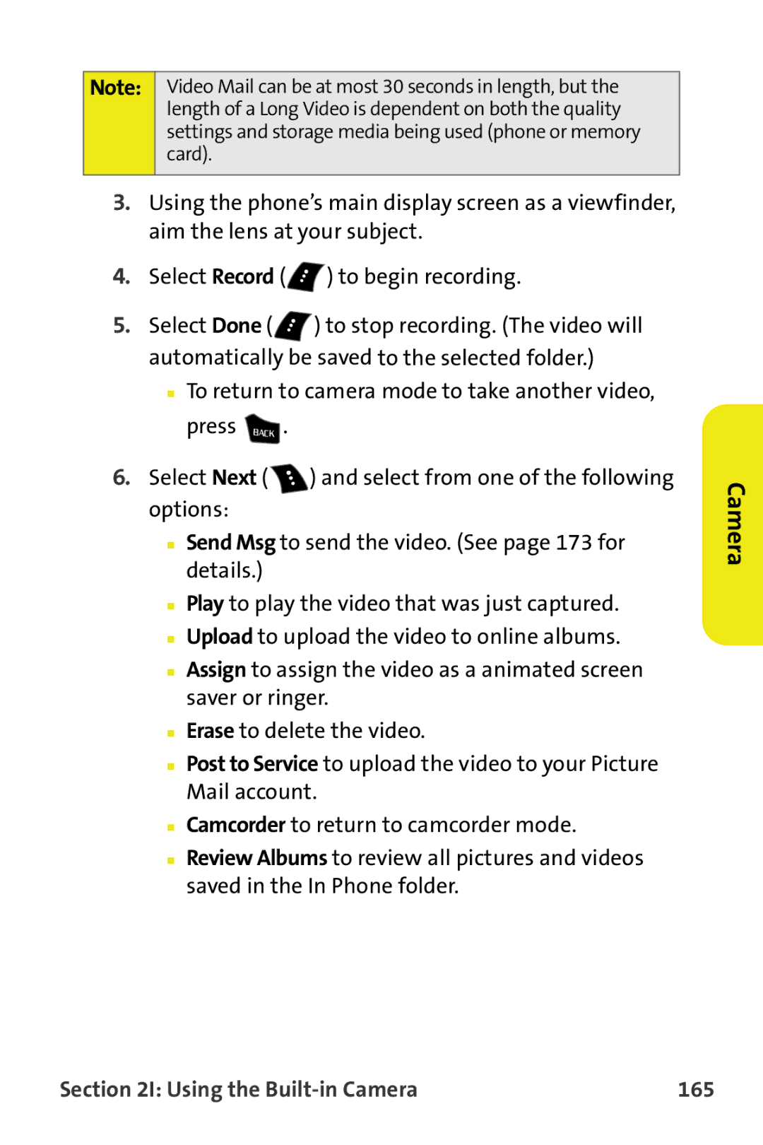 Samsung M510 manual Using the Built-in Camera 165 