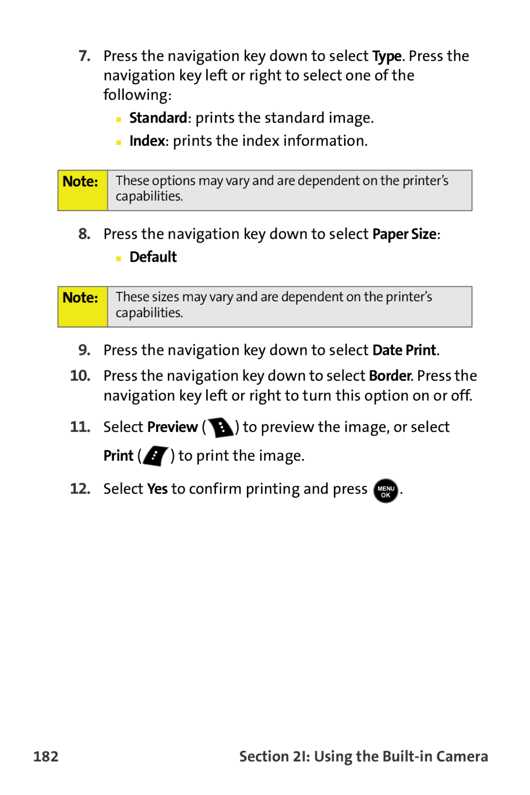 Samsung M510 manual Press the navigation key down to select Paper Size, Default, 182 