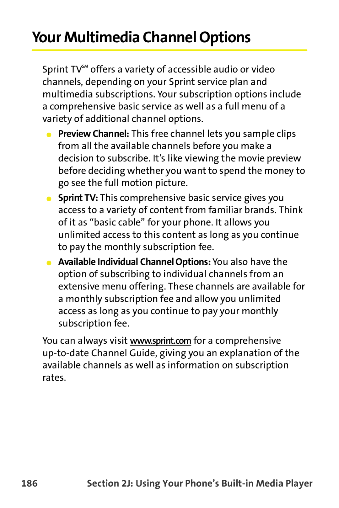 Samsung M510 manual Your Multimedia Channel Options, 186 