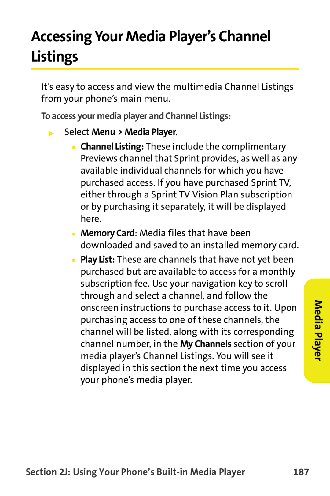 Samsung M510 manual Accessing Your Media Player’s Channel Listings, To access your media player and Channel Listings, 187 