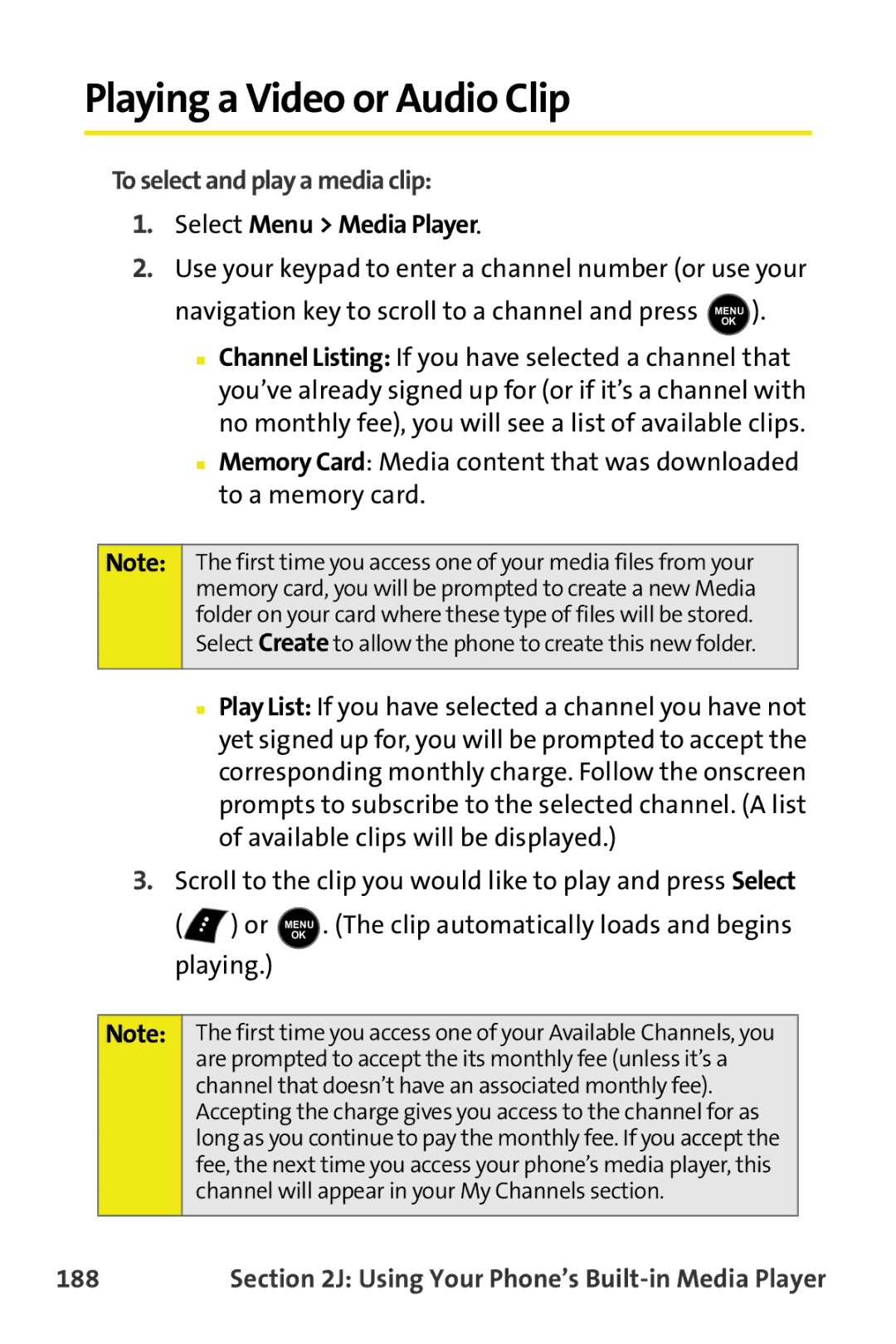 Samsung M510 manual Playing a Video or Audio Clip, To select and play a media clip, 188 