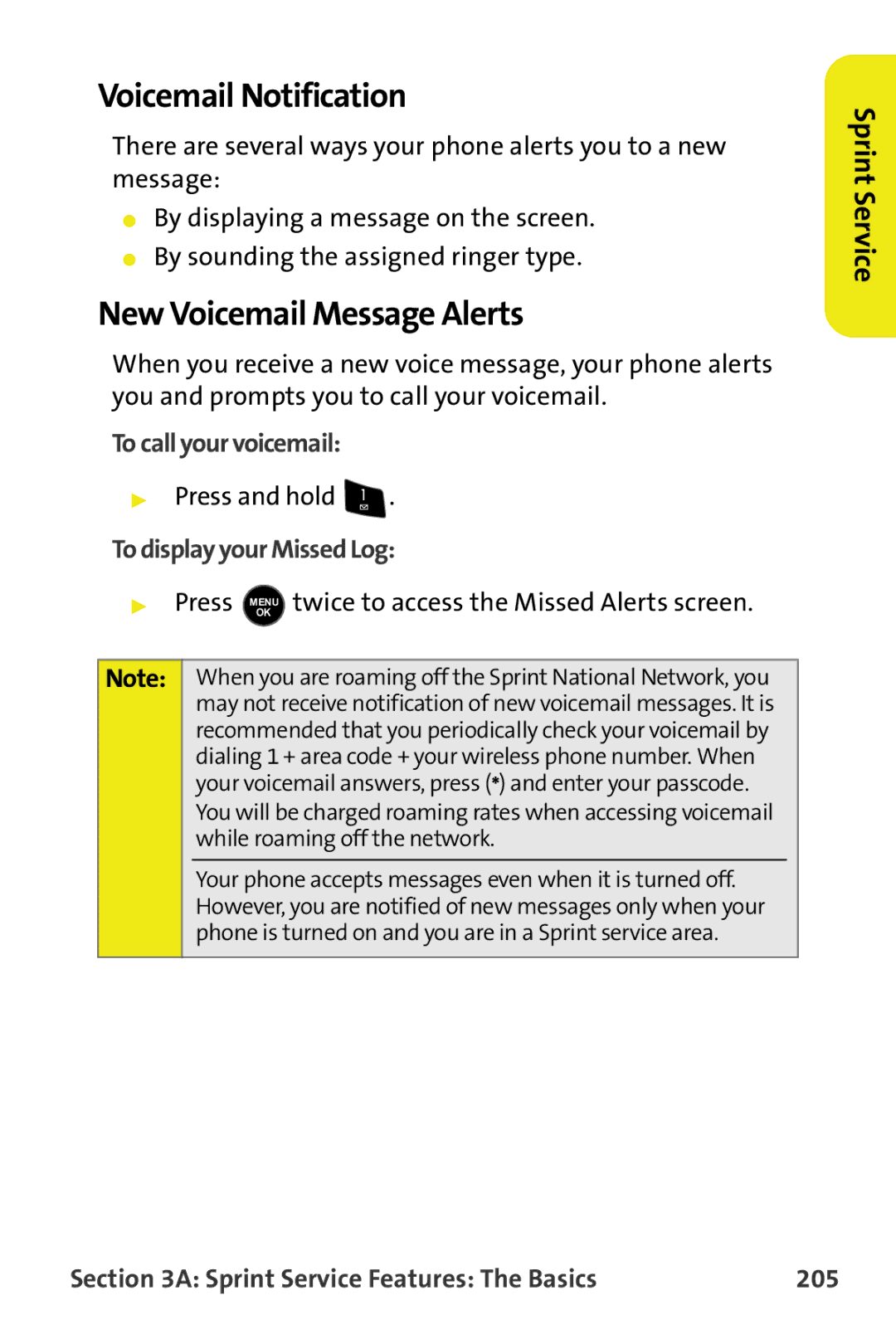 Samsung M510 Voicemail Notification, New Voicemail Message Alerts, To call your voicemail, To display your Missed Log 