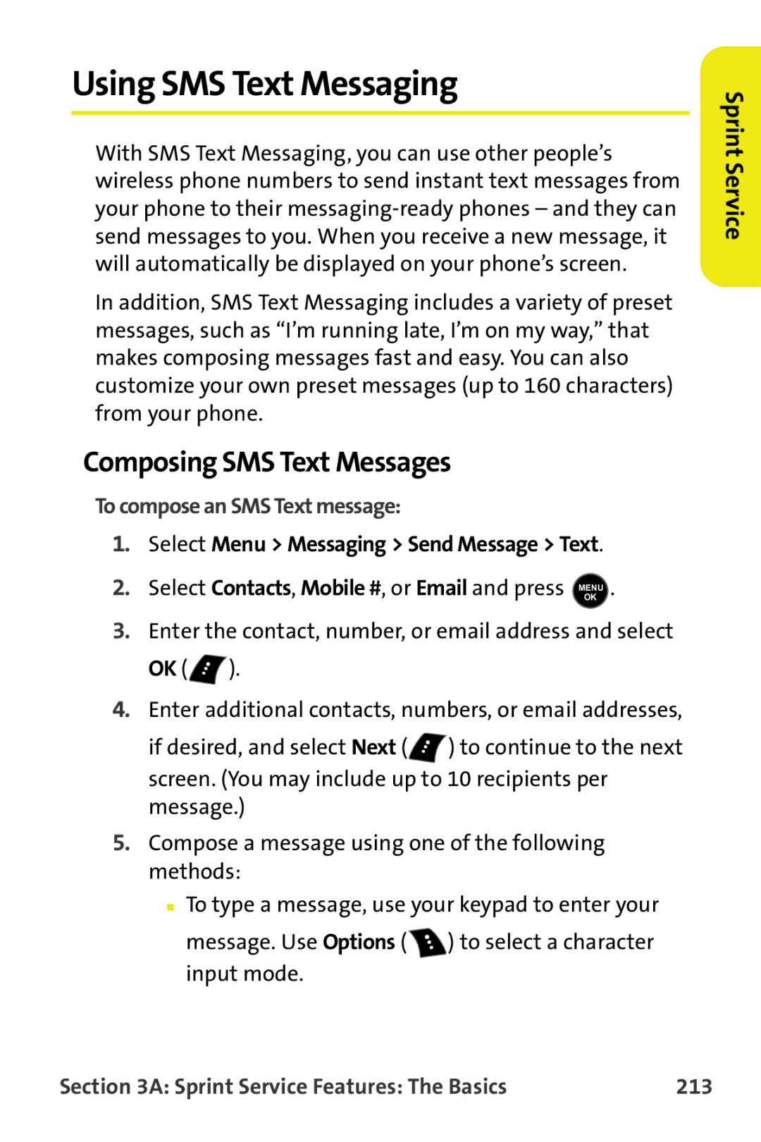 Samsung M510 manual Using SMS Text Messaging, Composing SMS Text Messages, To compose an SMS Text message 