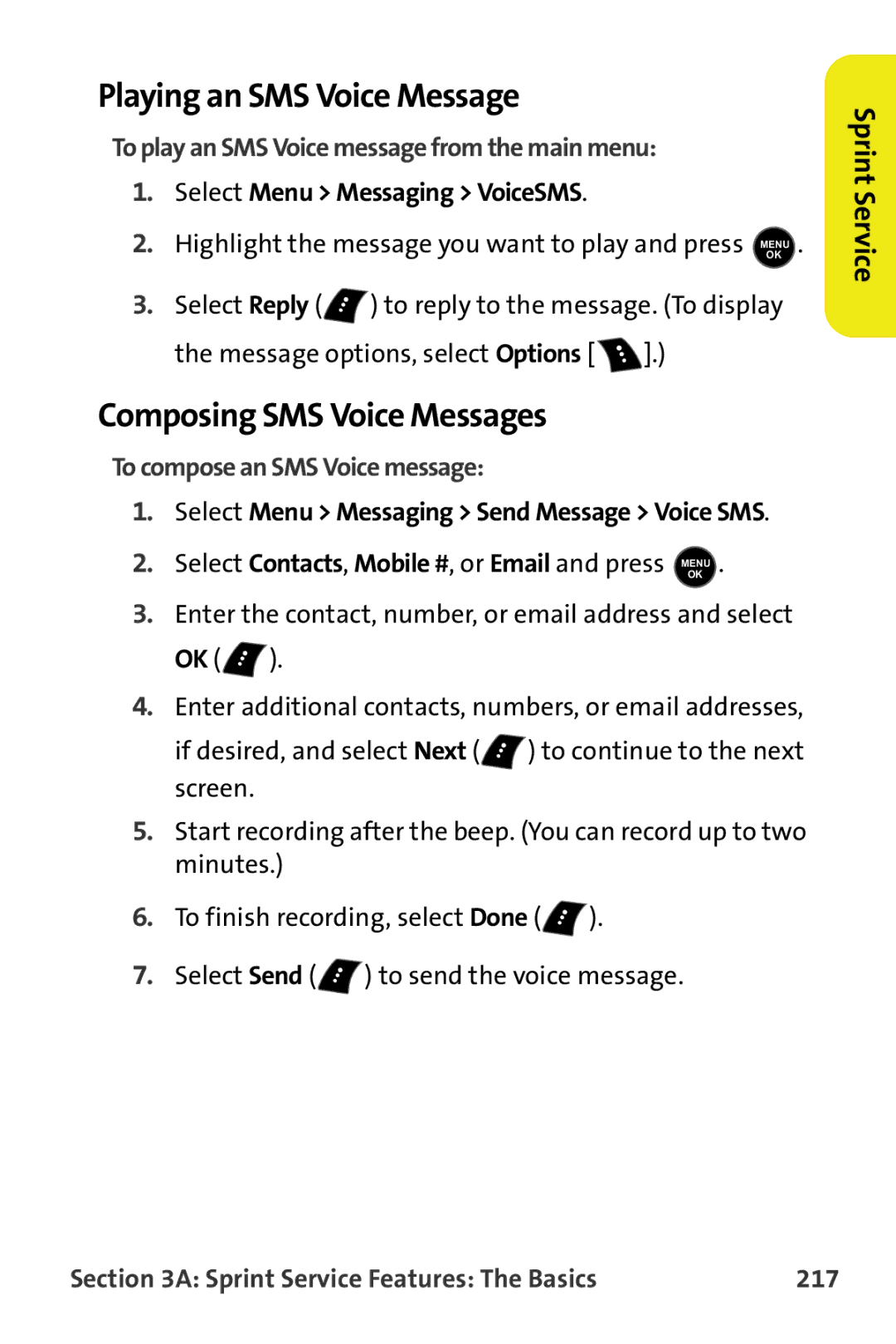 Samsung M510 Playing an SMS Voice Message, Composing SMS Voice Messages, To play an SMS Voice message from the main menu 