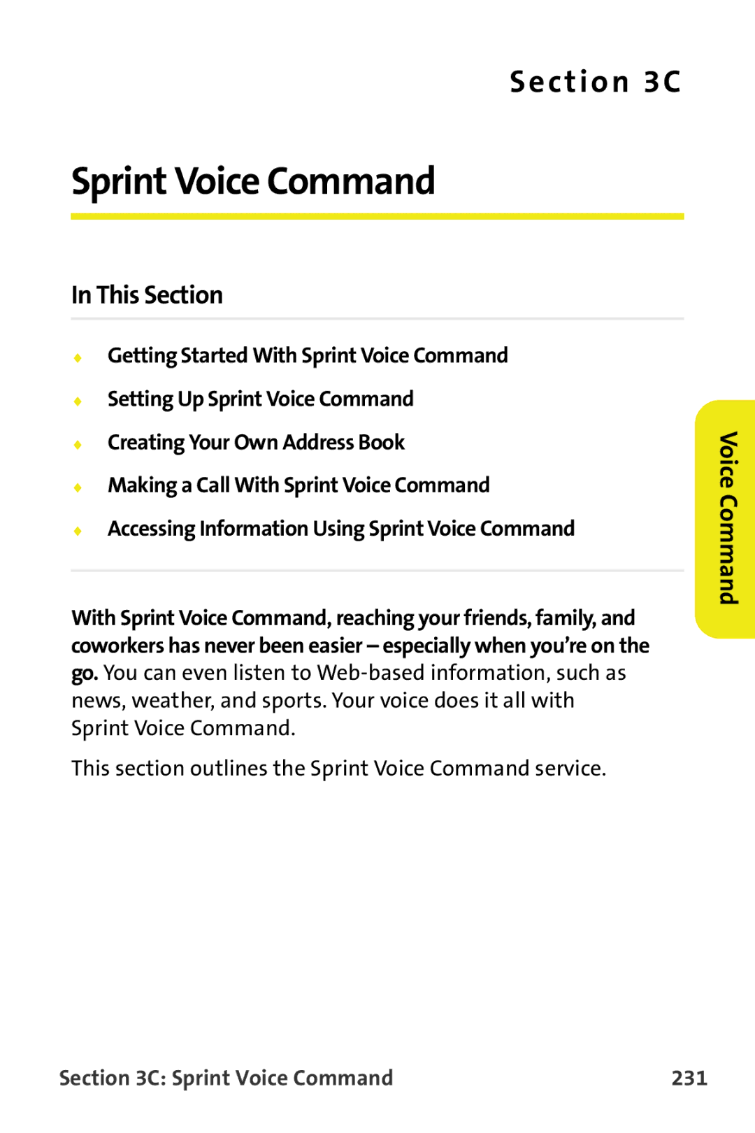 Samsung M510 manual This section outlines the Sprint Voice Command service, Sprint Voice Command 231 