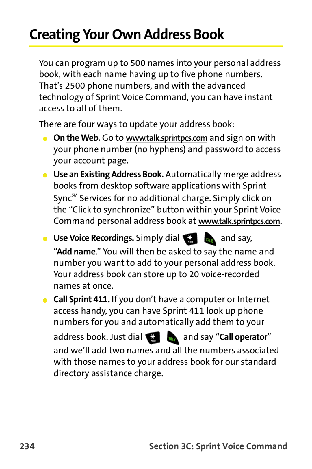 Samsung M510 manual Creating Your Own Address Book, Address book. Just dial, Say Call operator, 234 