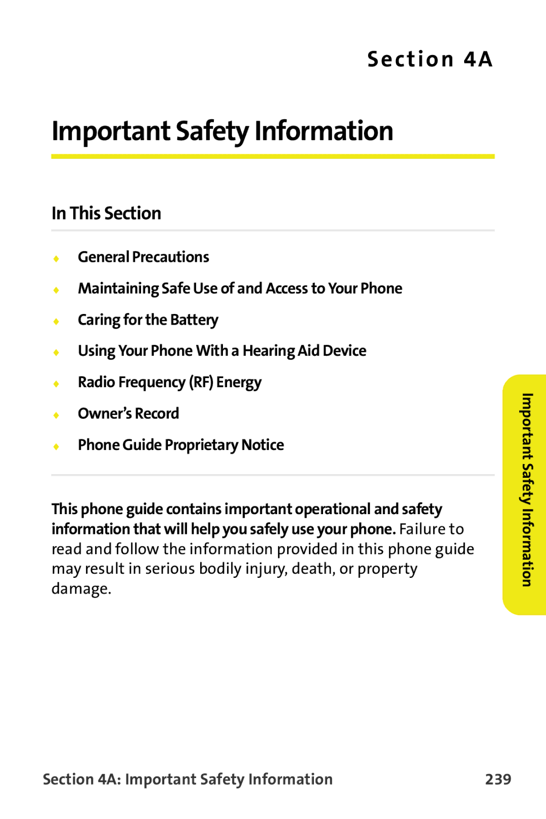 Samsung M510 manual Important Safety Information 239 