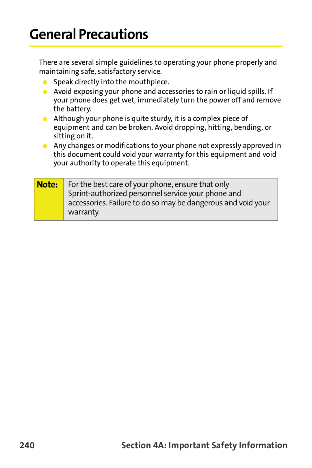 Samsung M510 manual General Precautions, 240 