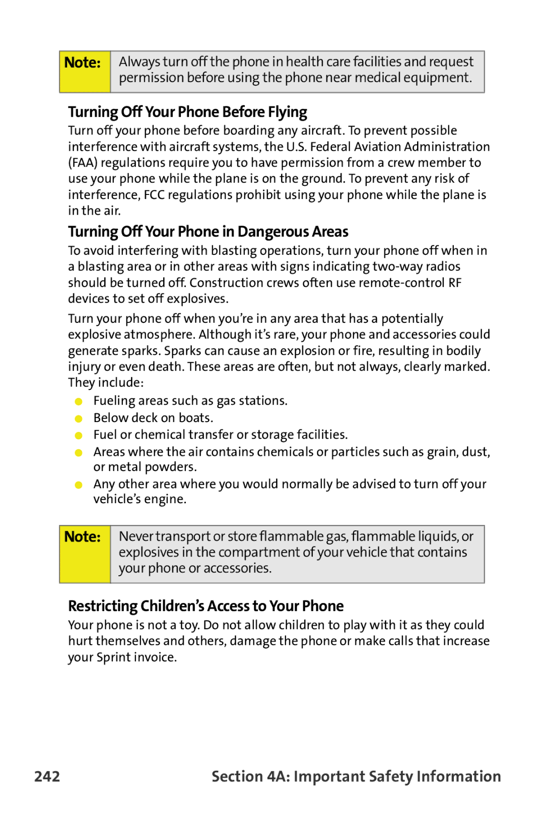 Samsung M510 manual Turning Off Your Phone Before Flying, Turning Off Your Phone in Dangerous Areas, 242 