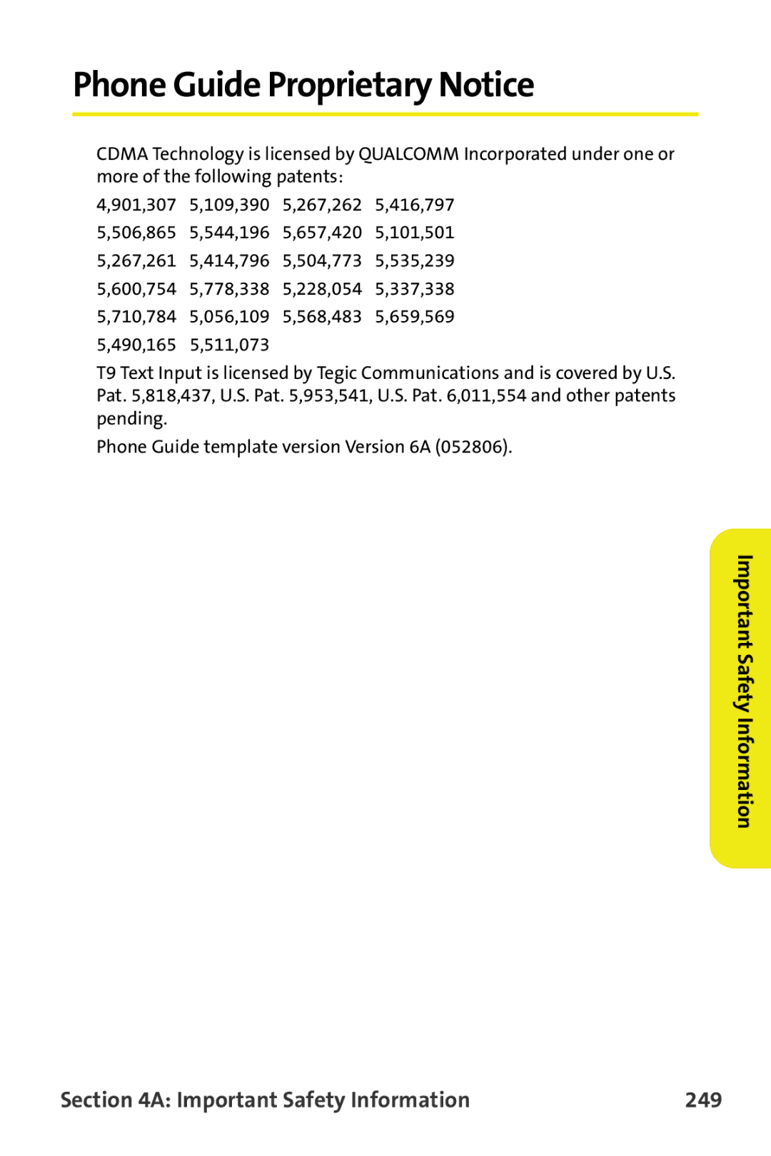 Samsung M510 manual Phone Guide Proprietary Notice, Important Safety Information 249 