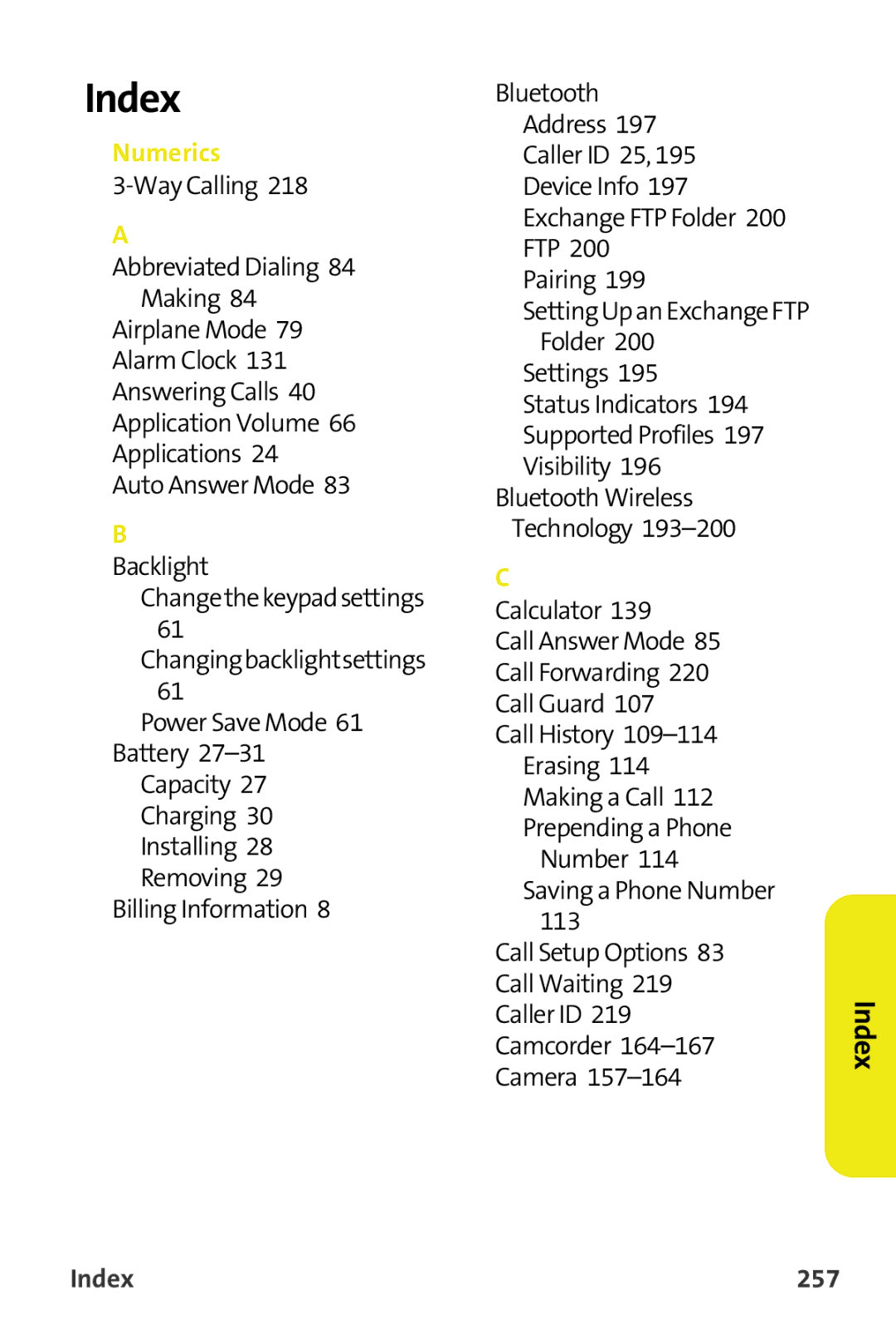 Samsung M510 manual Index 257 