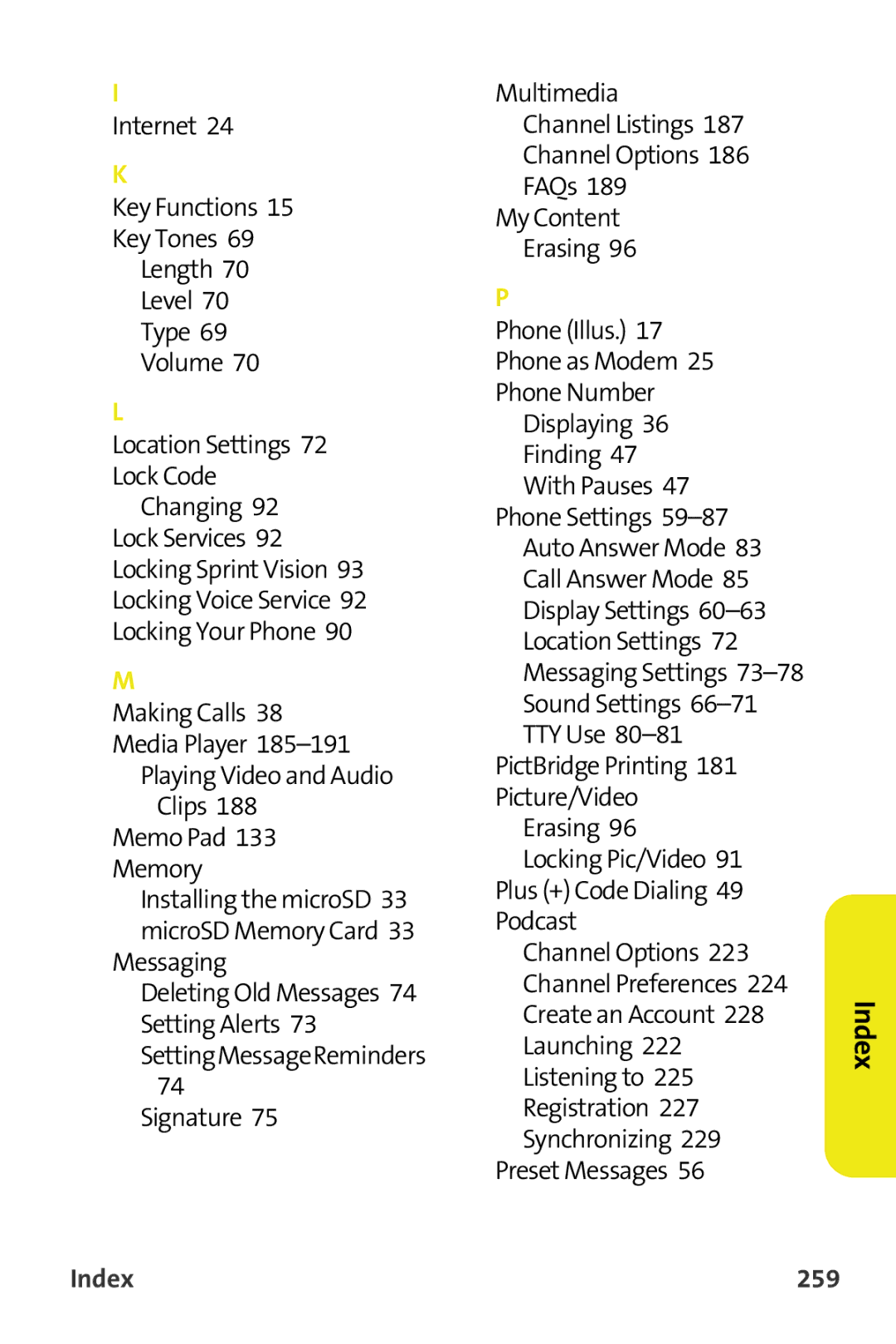 Samsung M510 manual Index 259 