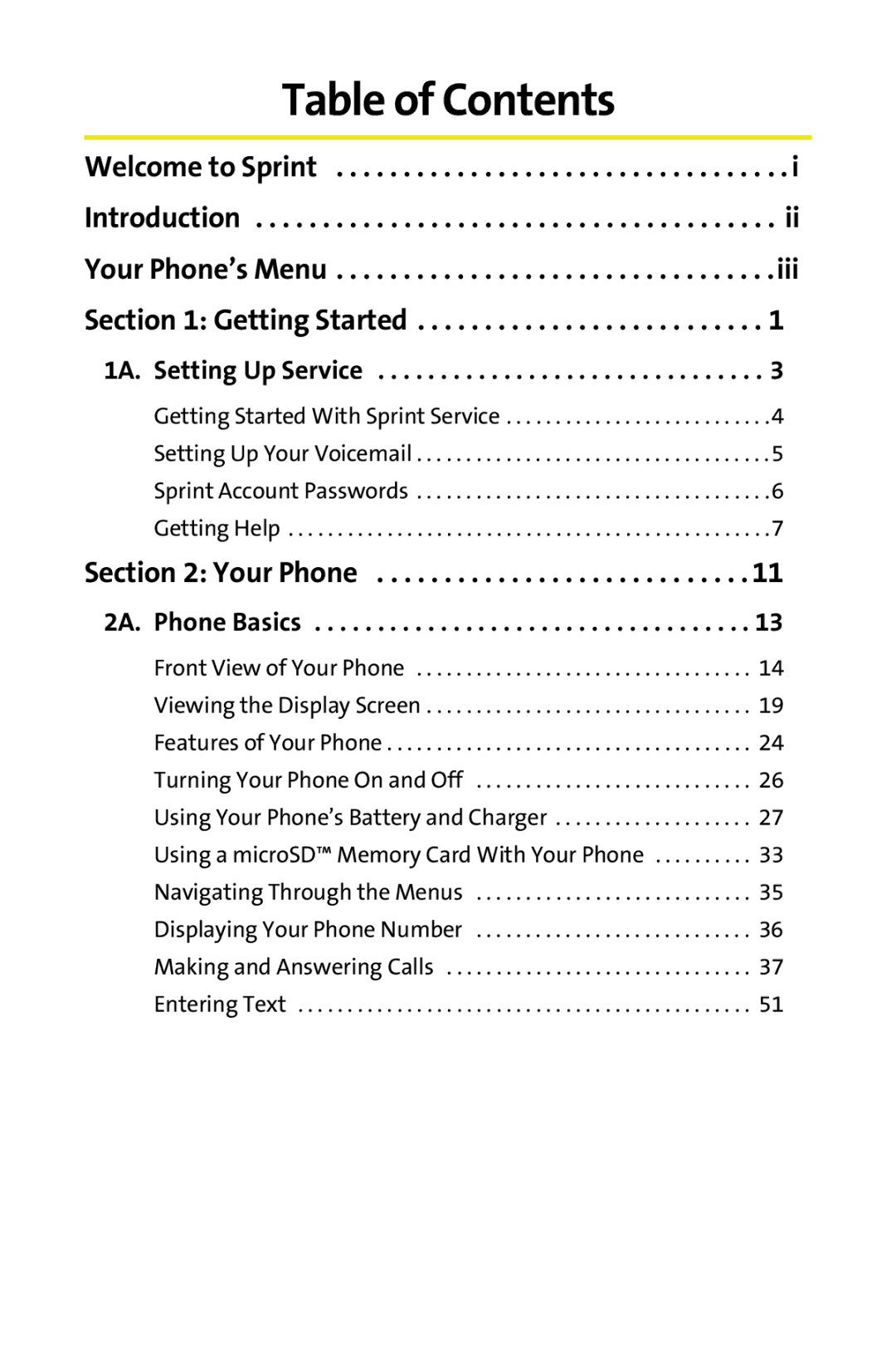 Samsung M510 manual Table of Contents 