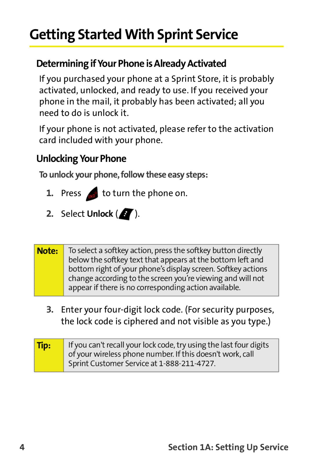 Samsung M510 Getting Started With Sprint Service, Determining if Your Phone is Already Activated, Unlocking Your Phone 