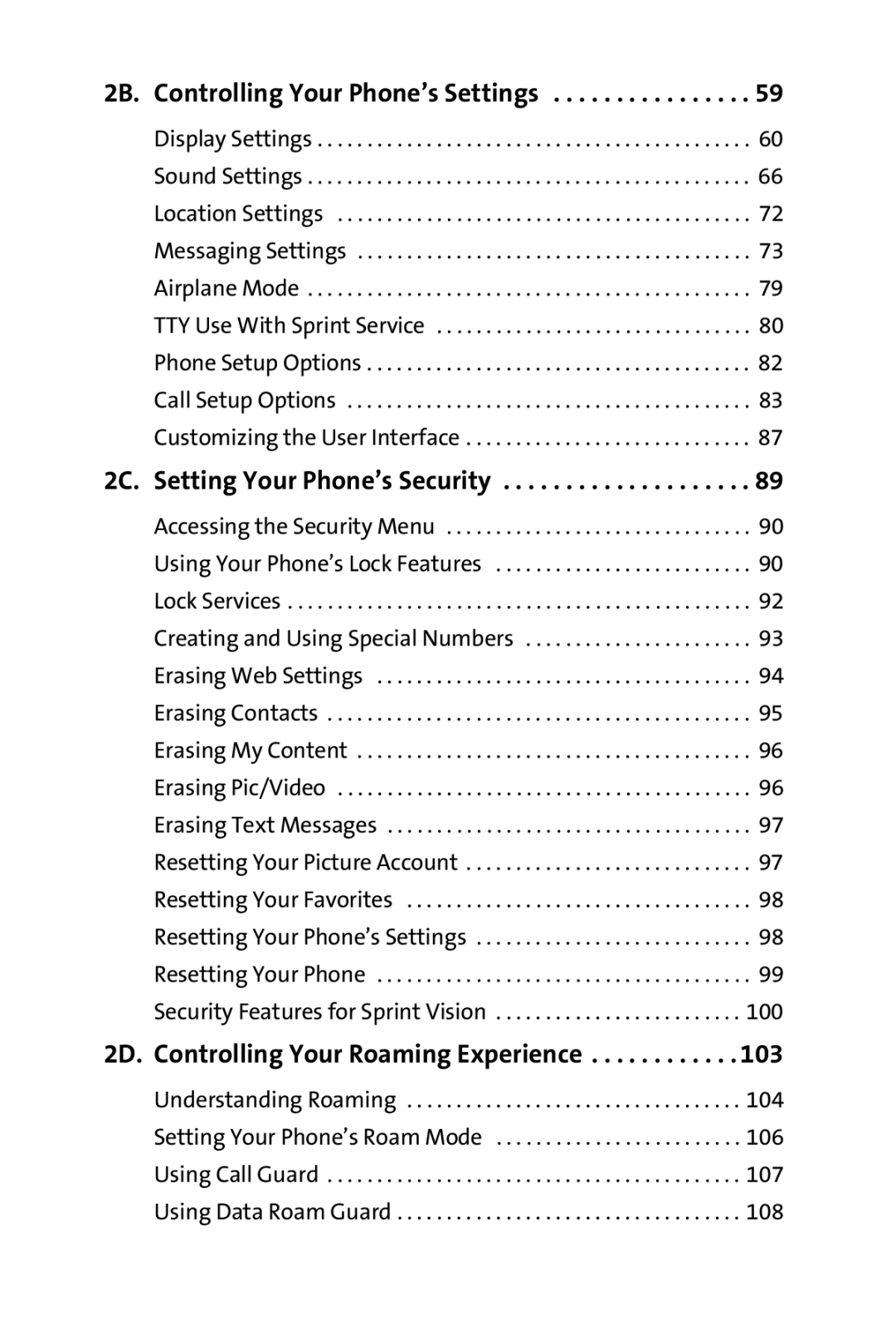 Samsung M510 manual 2B. Controlling Your Phone’s Settings, 2C. Setting Your Phone’s Security 