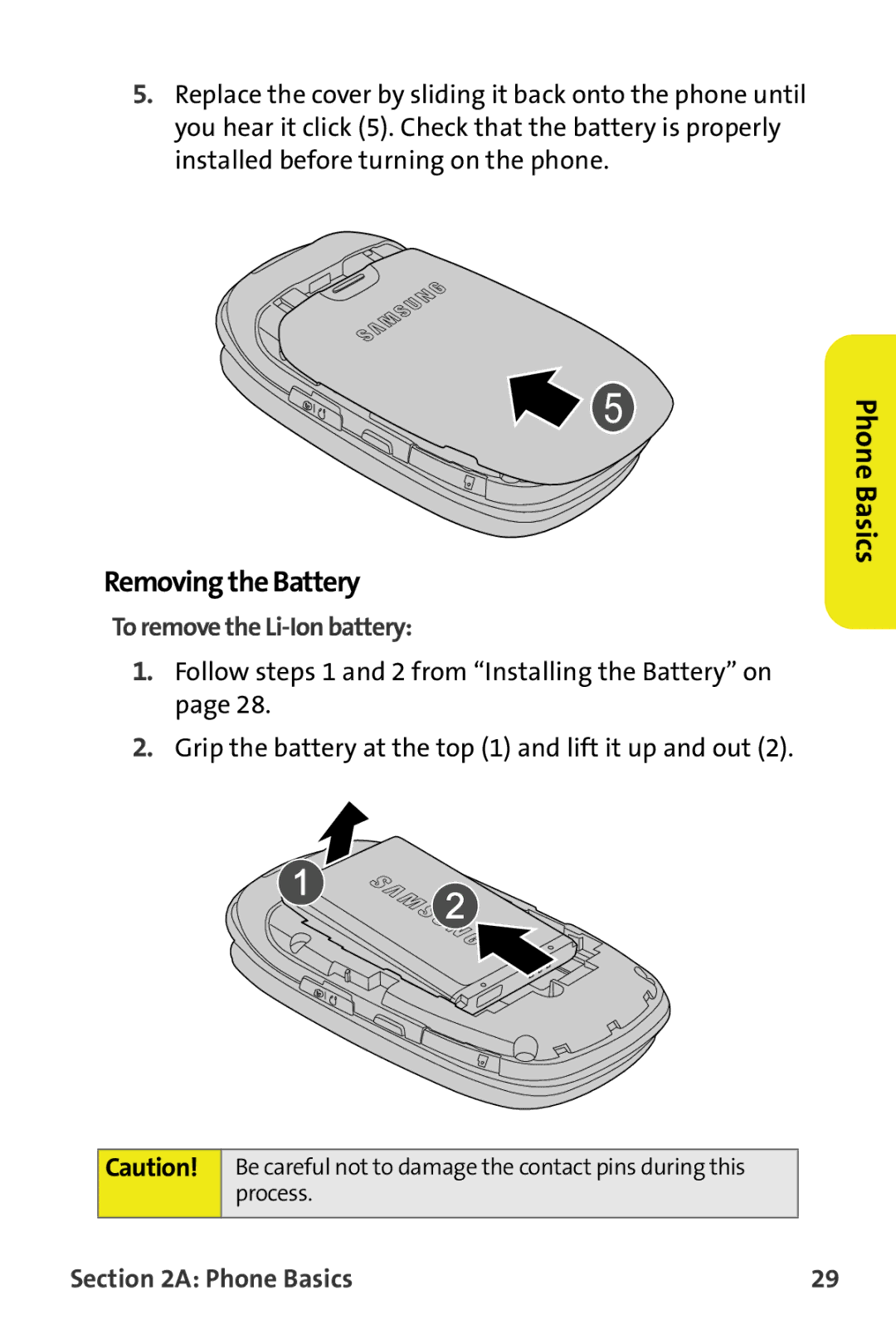 Samsung M510 manual Removing the Battery, To remove the Li-Ion battery 