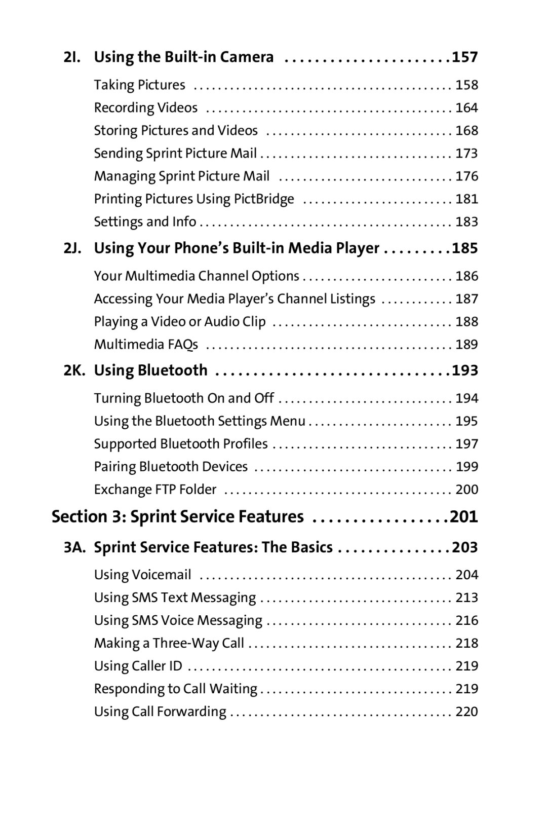 Samsung M510 manual 2I. Using the Built-in Camera, 2J. Using Your Phone’s Built-in Media Player, 2K. Using Bluetooth 