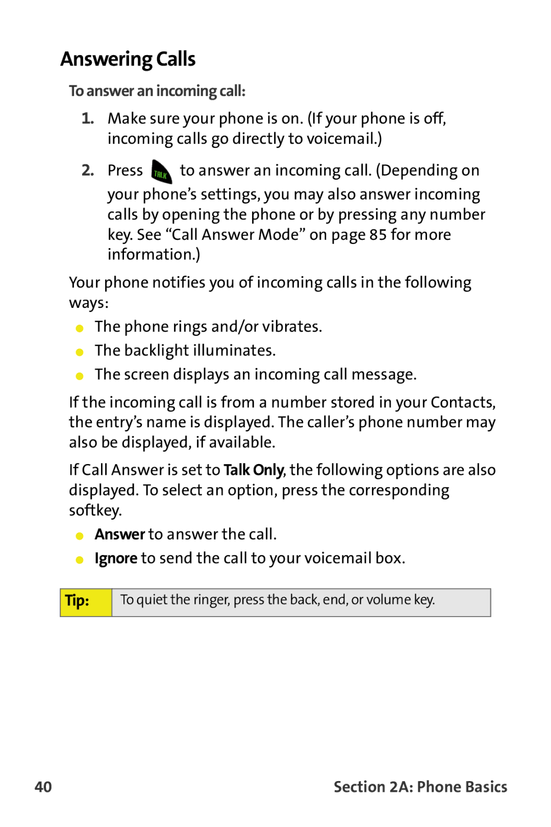 Samsung M510 manual Answering Calls, To answer an incoming call 