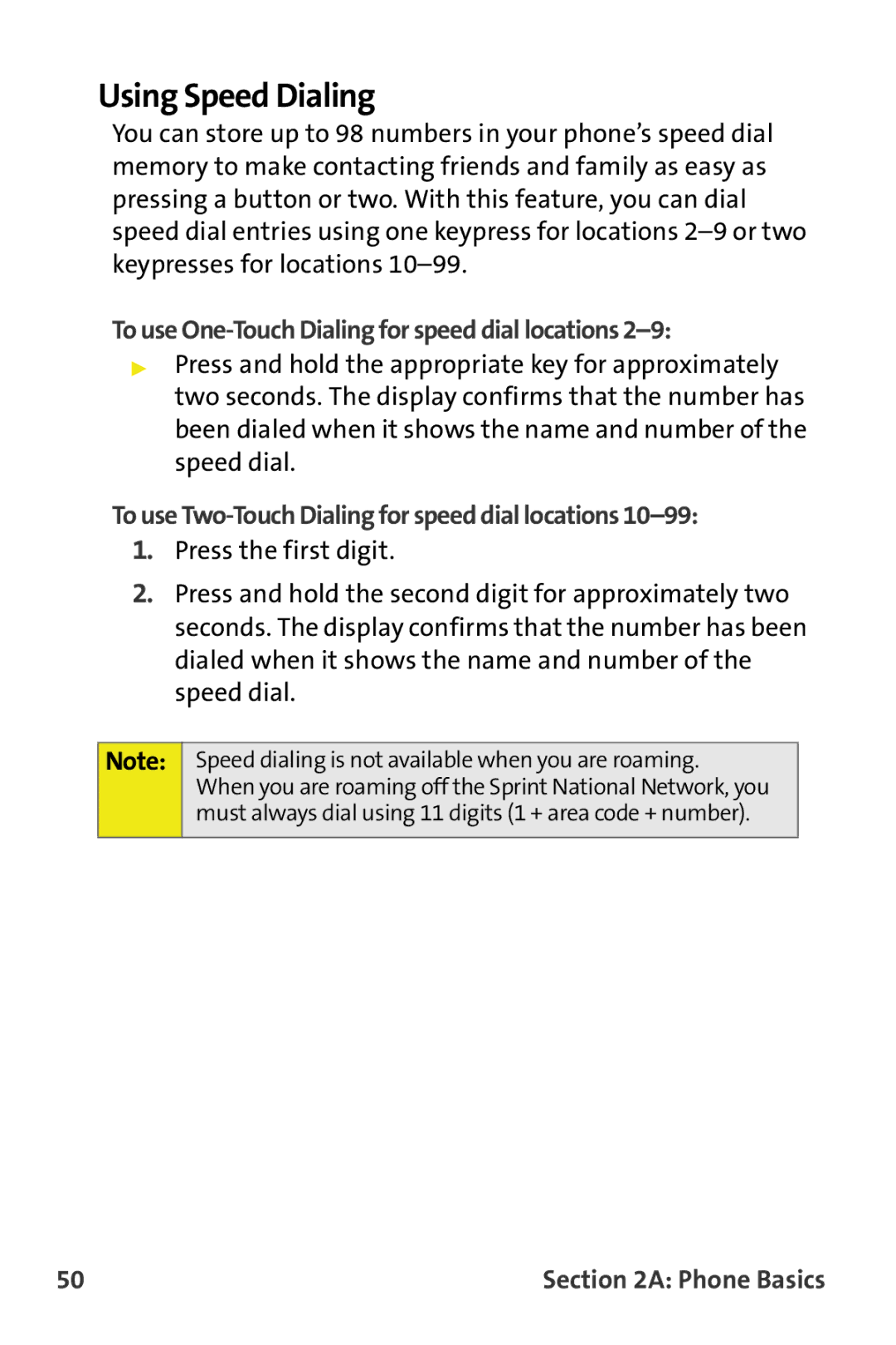 Samsung M510 manual Using Speed Dialing, To use One-Touch Dialing for speed dial locations 