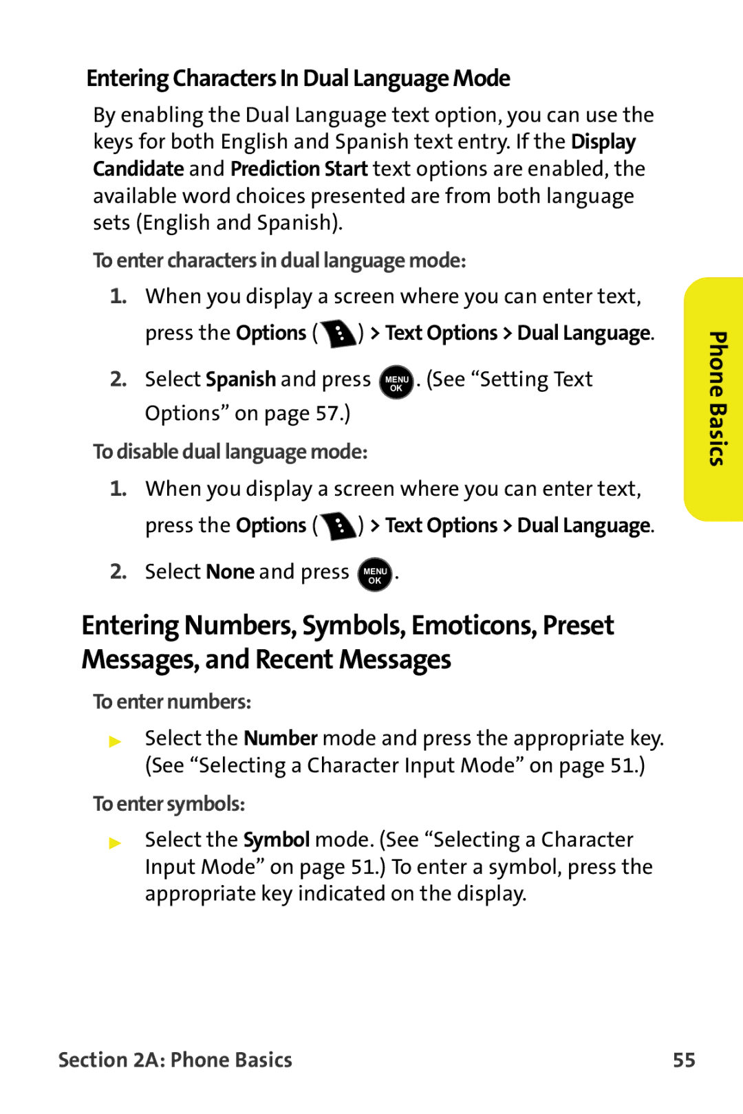 Samsung M510 manual Entering Characters In Dual Language Mode, To enter characters in dual language mode, To enter numbers 