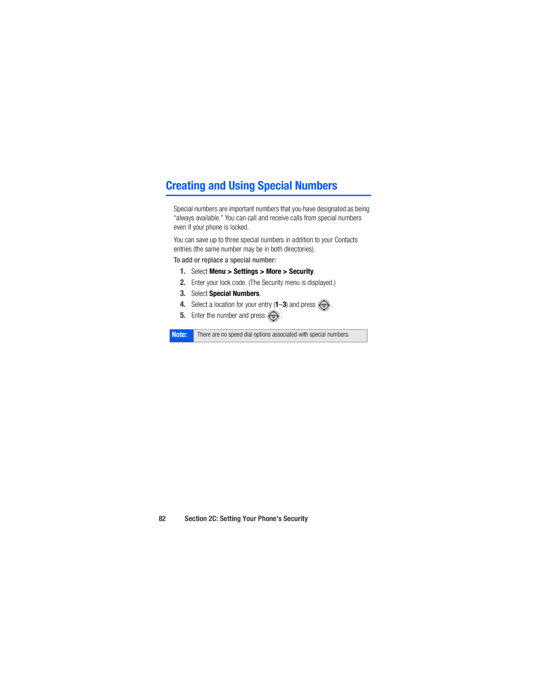 Samsung M520 manual Creating and Using Special Numbers, To add or replace a special number, Select Special Numbers 