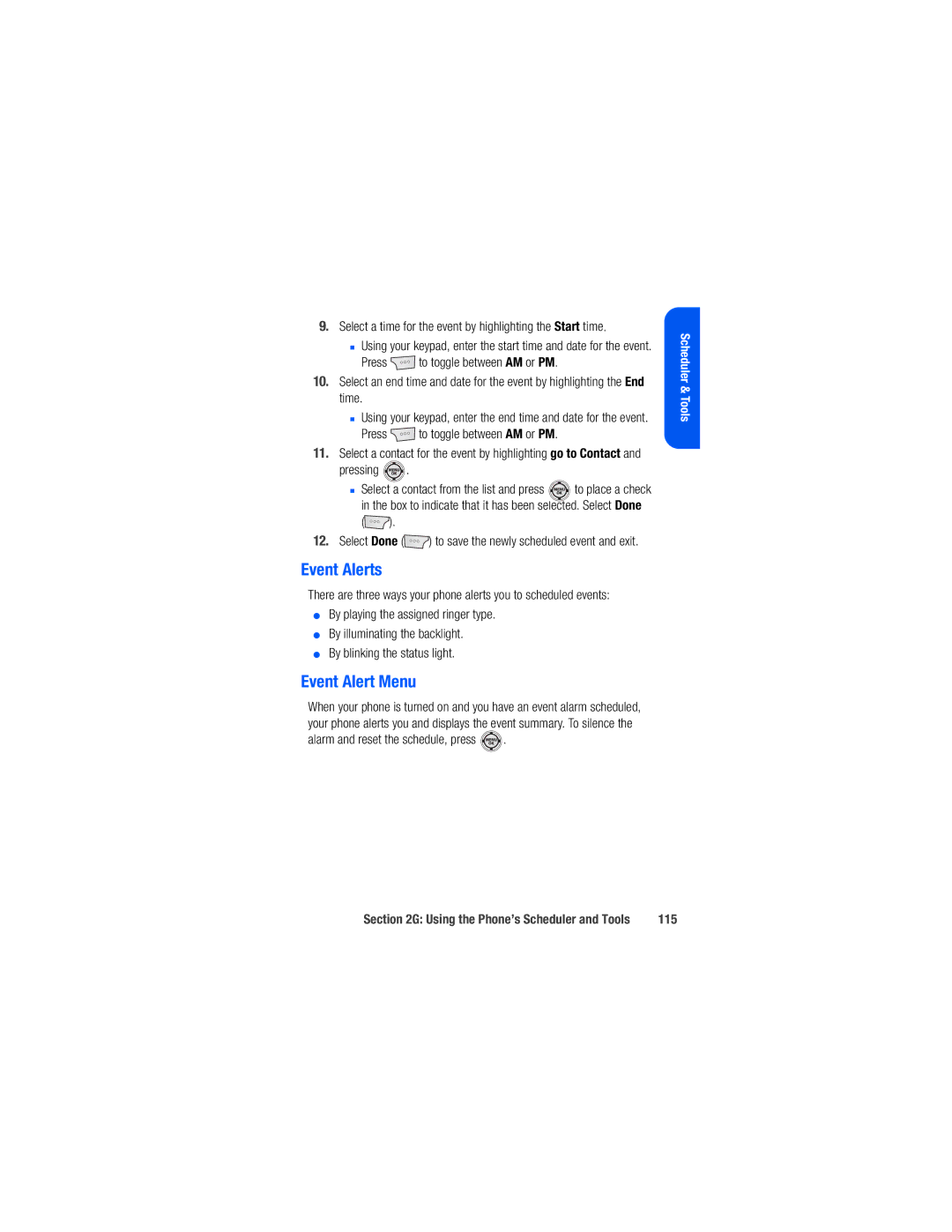 Samsung M520 manual Event Alerts, Event Alert Menu, 115 