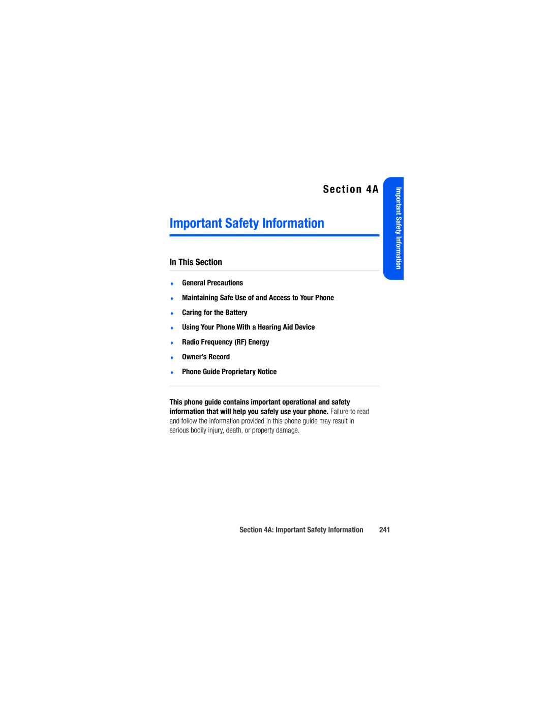 Samsung M520 manual Important Safety Information, 241 