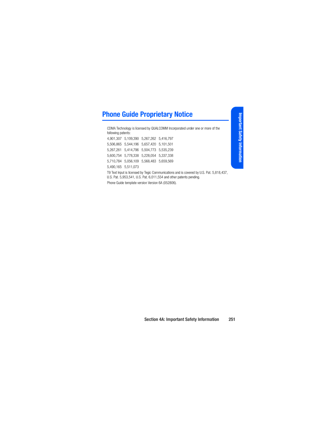 Samsung M520 manual Phone Guide Proprietary Notice, 251 