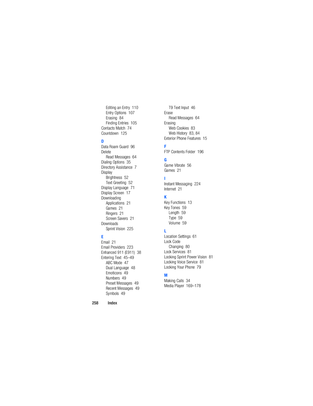 Samsung M520 107, Erasing Finding Entries, Countdown Data Roam Guard Delete, Display Brightness, Display Language, 225 