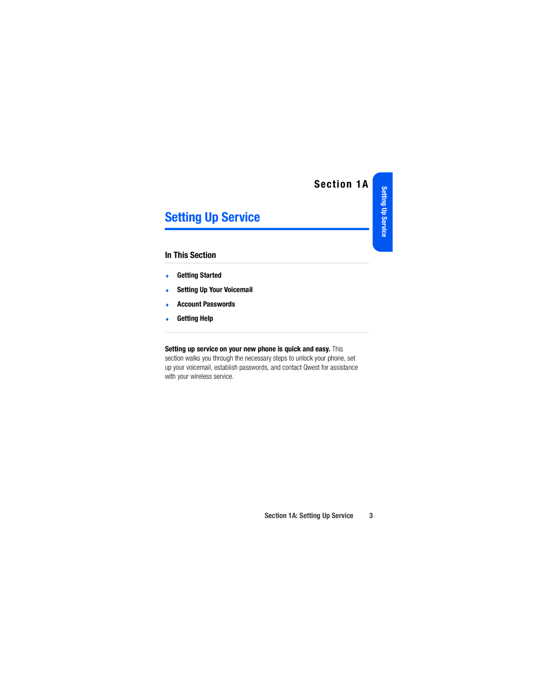 Samsung M520 manual Setting Up Service, This Section 