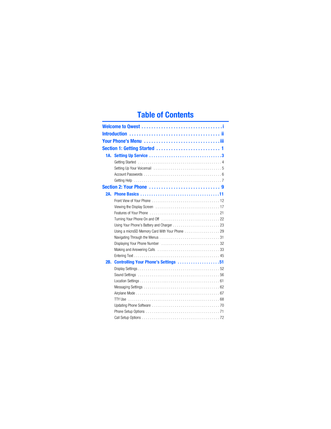 Samsung M520 manual Table of Contents 