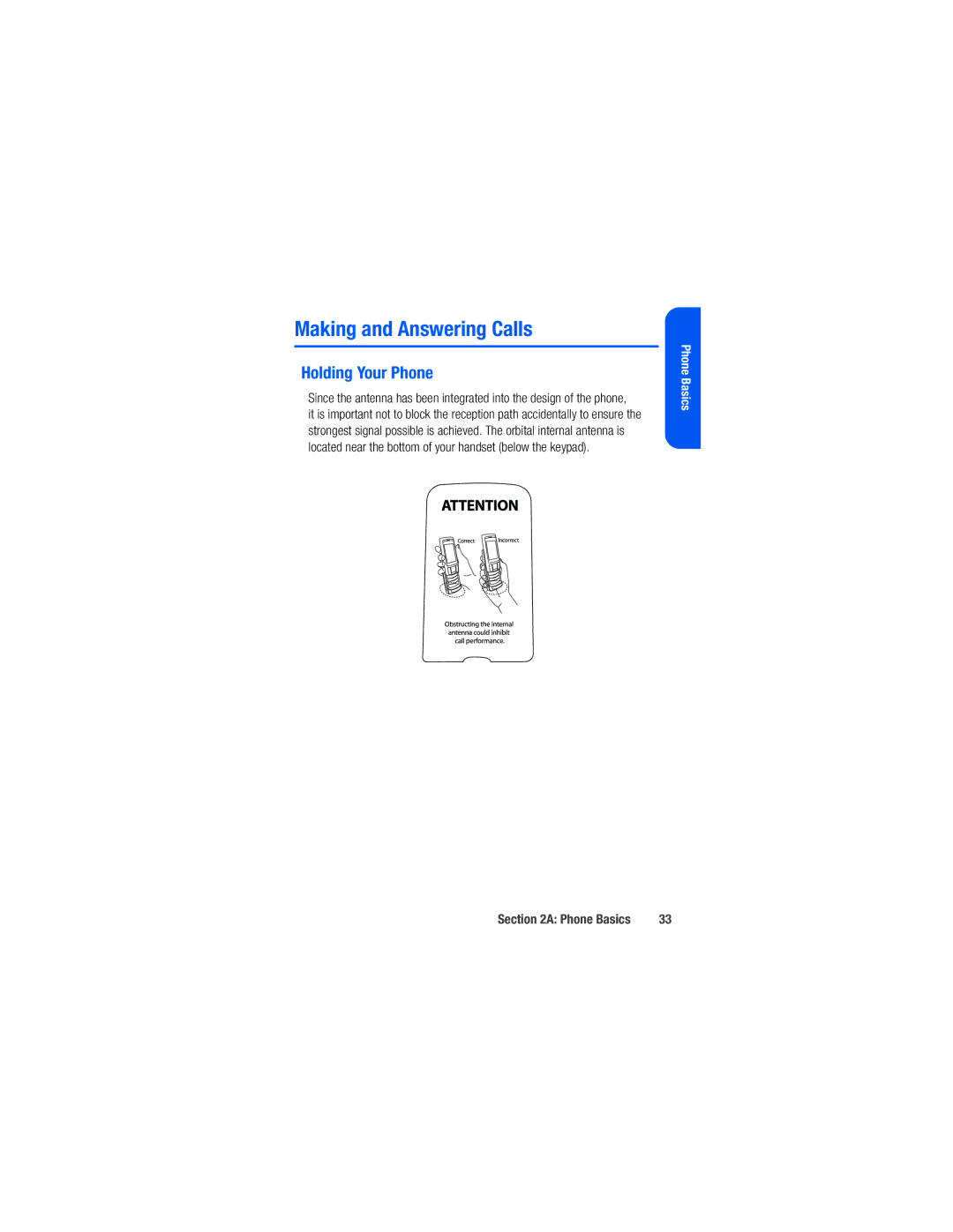 Samsung M520 manual Making and Answering Calls, Holding Your Phone 