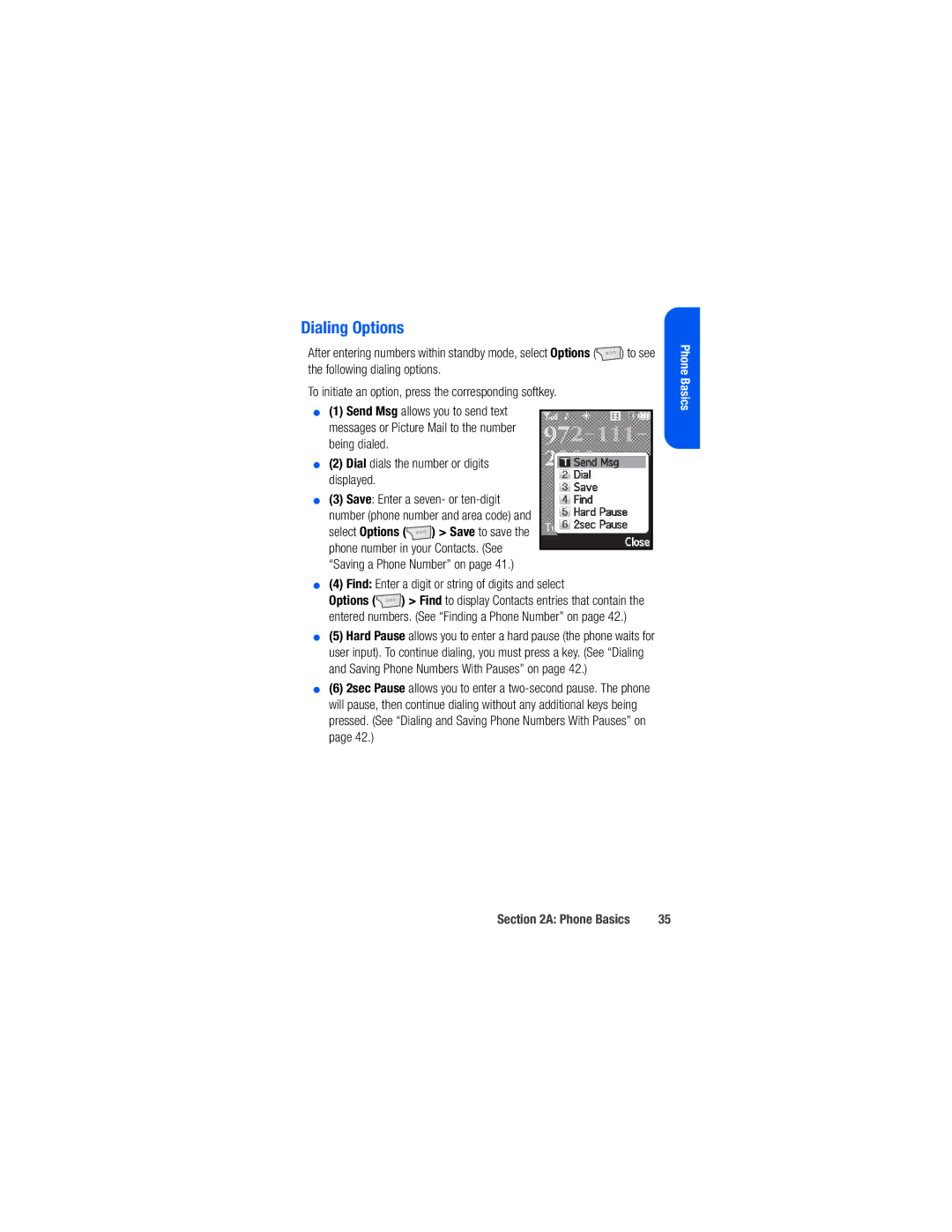 Samsung M520 manual Dialing Options, Find Enter a digit or string of digits and select 