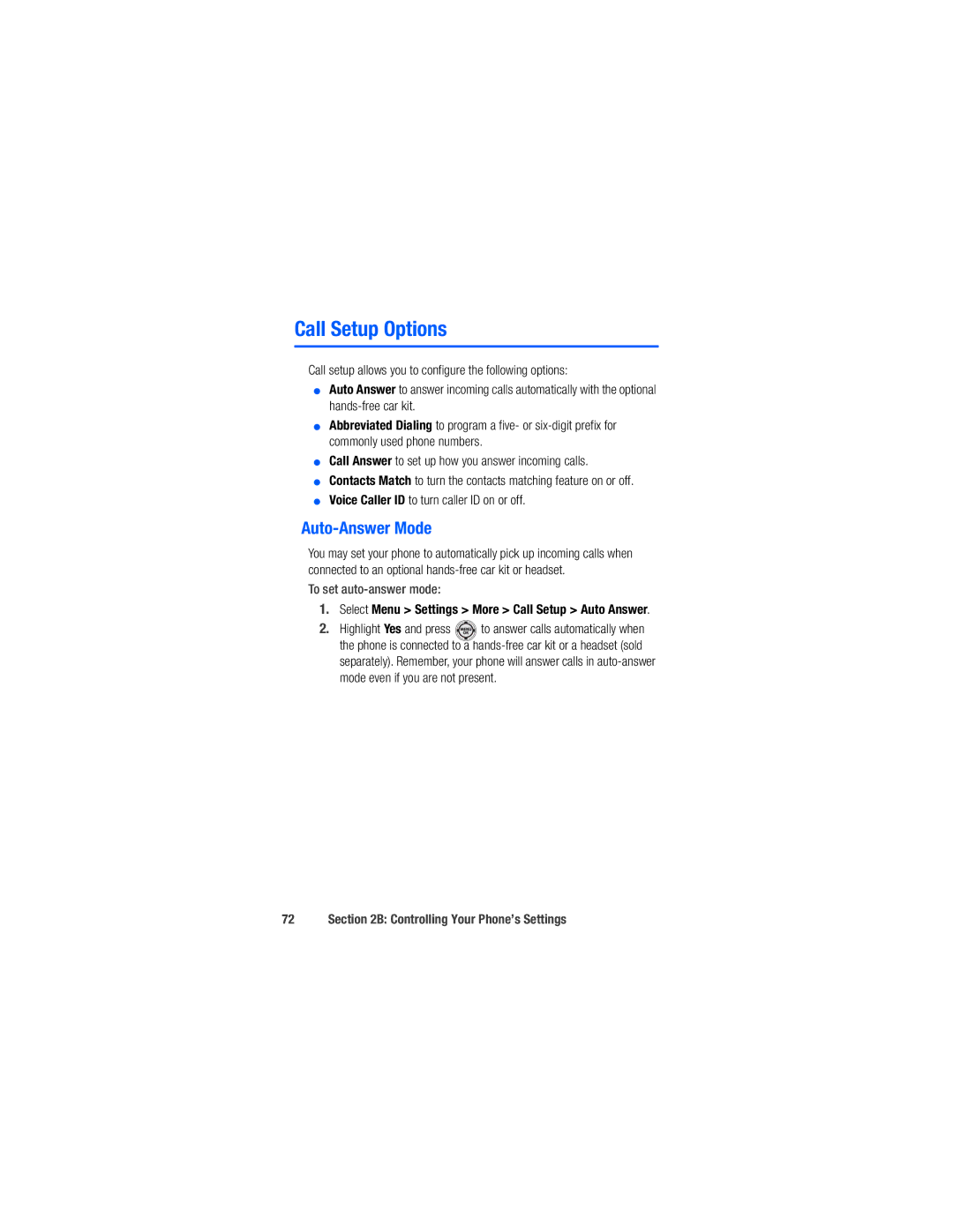 Samsung M520 manual Call Setup Options, Auto-Answer Mode, To set auto-answer mode 