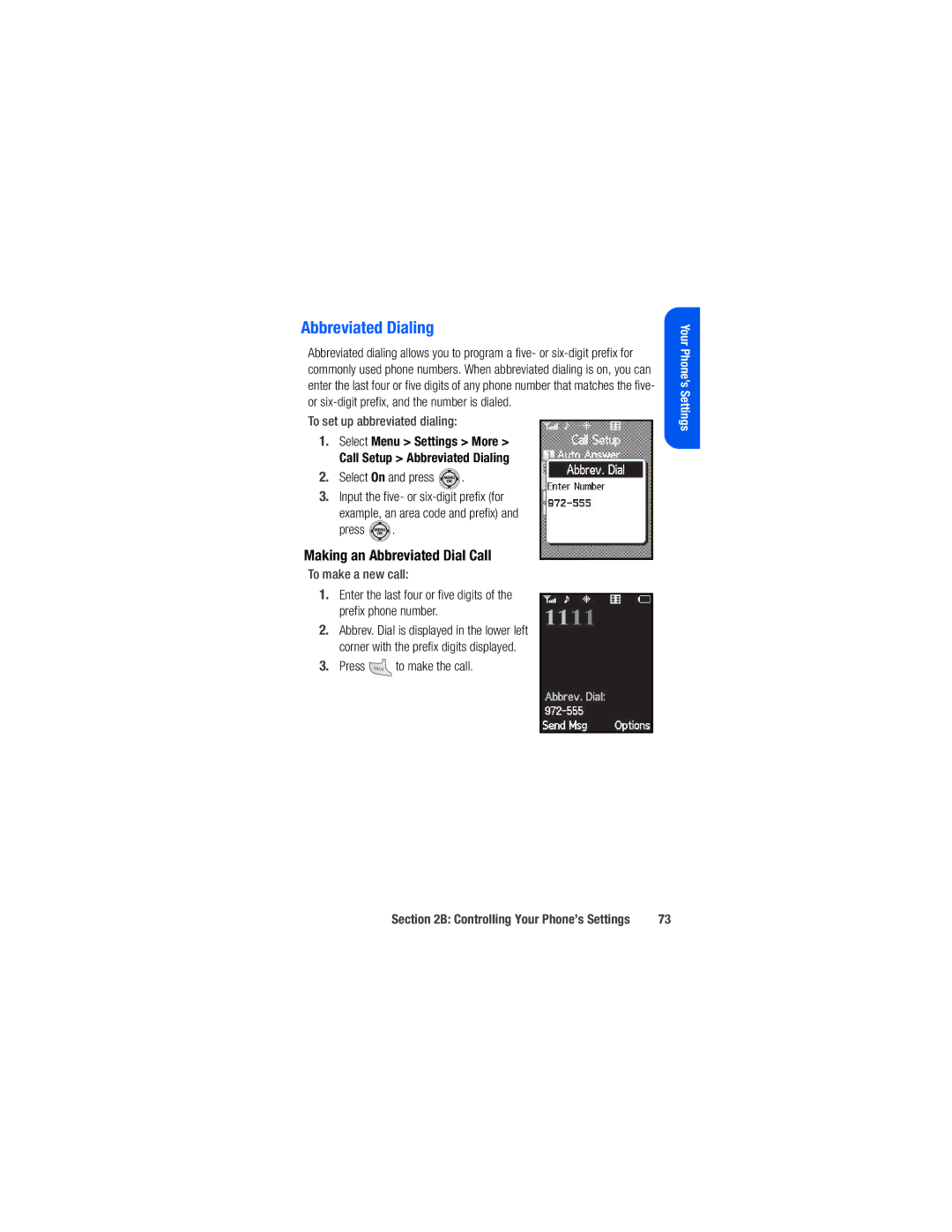 Samsung M520 manual Abbreviated Dialing, Making an Abbreviated Dial Call, To set up abbreviated dialing, To make a new call 