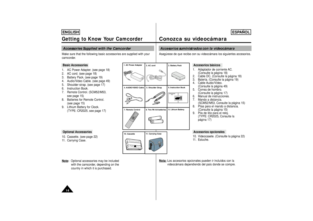 Samsung SCM51, M53, M52 manual Basic Accessories, Accesorios básicos, Optional Accessories, Accesorios opcionales 