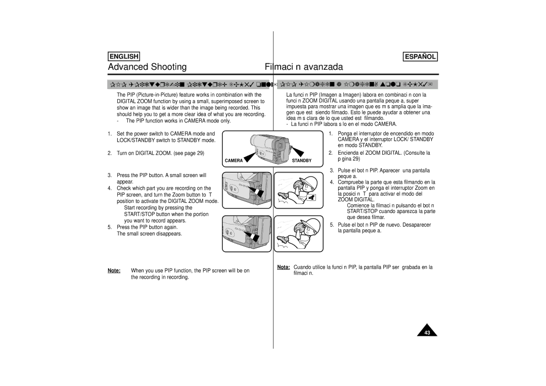 Samsung M52, M53, SCM51 manual Advanced Shooting Filmación avanzada, Zoom Digital 