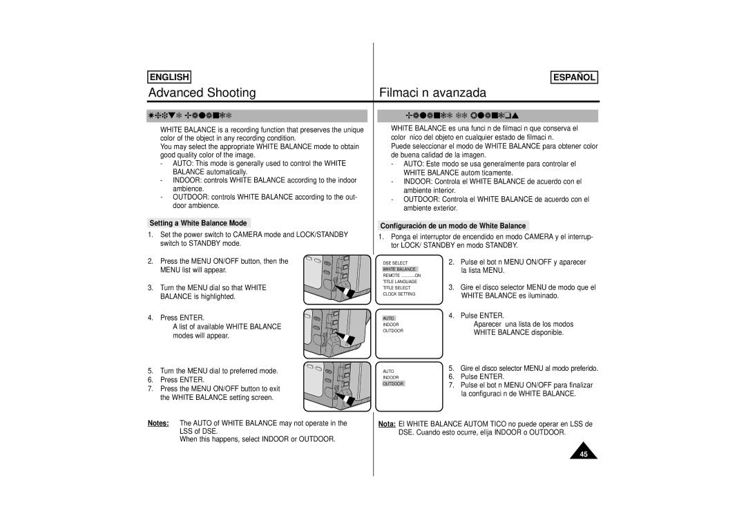 Samsung M53, M52, SCM51 manual White Balance Balance de blancos 