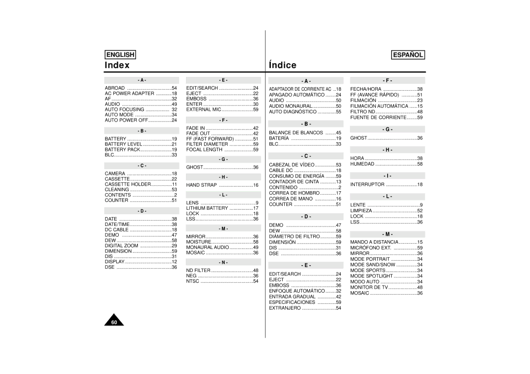 Samsung M53, M52, SCM51 manual Index Índice 