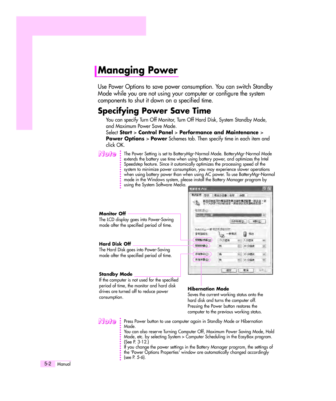 Samsung M55 manual Managing Power, Specifying Power Save Time 