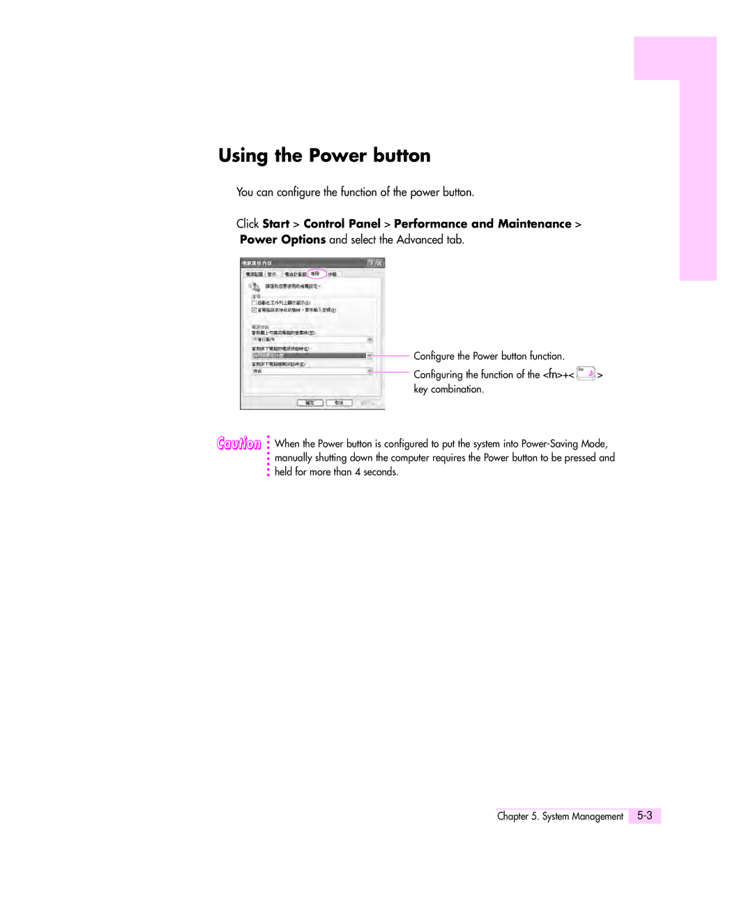 Samsung M55 manual Using the Power button, You can configure the function of the power button 